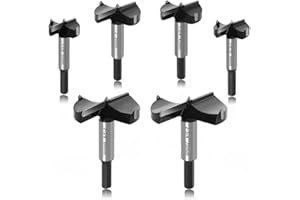 ASNOMY 6PCS Large Size Forstner Bit set, 1-3/8Inch to 2-3/4Inch Carbide Tipped Forstner Drill Bit for Hard Wood, Wood Drilling bit Set Woodworking Hinge Cutter Tool Kits for Wood Plastic Plywood