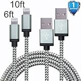 G-POW Nylon Braided Lightning Cable USB Cord Charging Cable, 6 Feet, 10 Feet - Gray