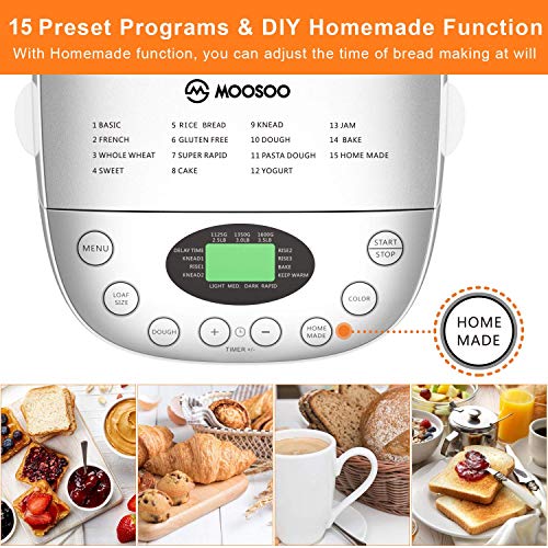 MOOSOO MAX 3.6LB Bread Machine, 15in1 Automatic Bread Maker With