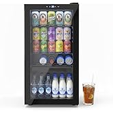 Erivess Beverage Refrigerator and Cooler, 110 Can/3.1 Cu Ft Mini Fridge with Glass Door, Adjustable Shelves for Soda,Bee,Wine, Free Standing Small Refrigerator, Digital Display, for Home, Bar, Office on Fridge.com