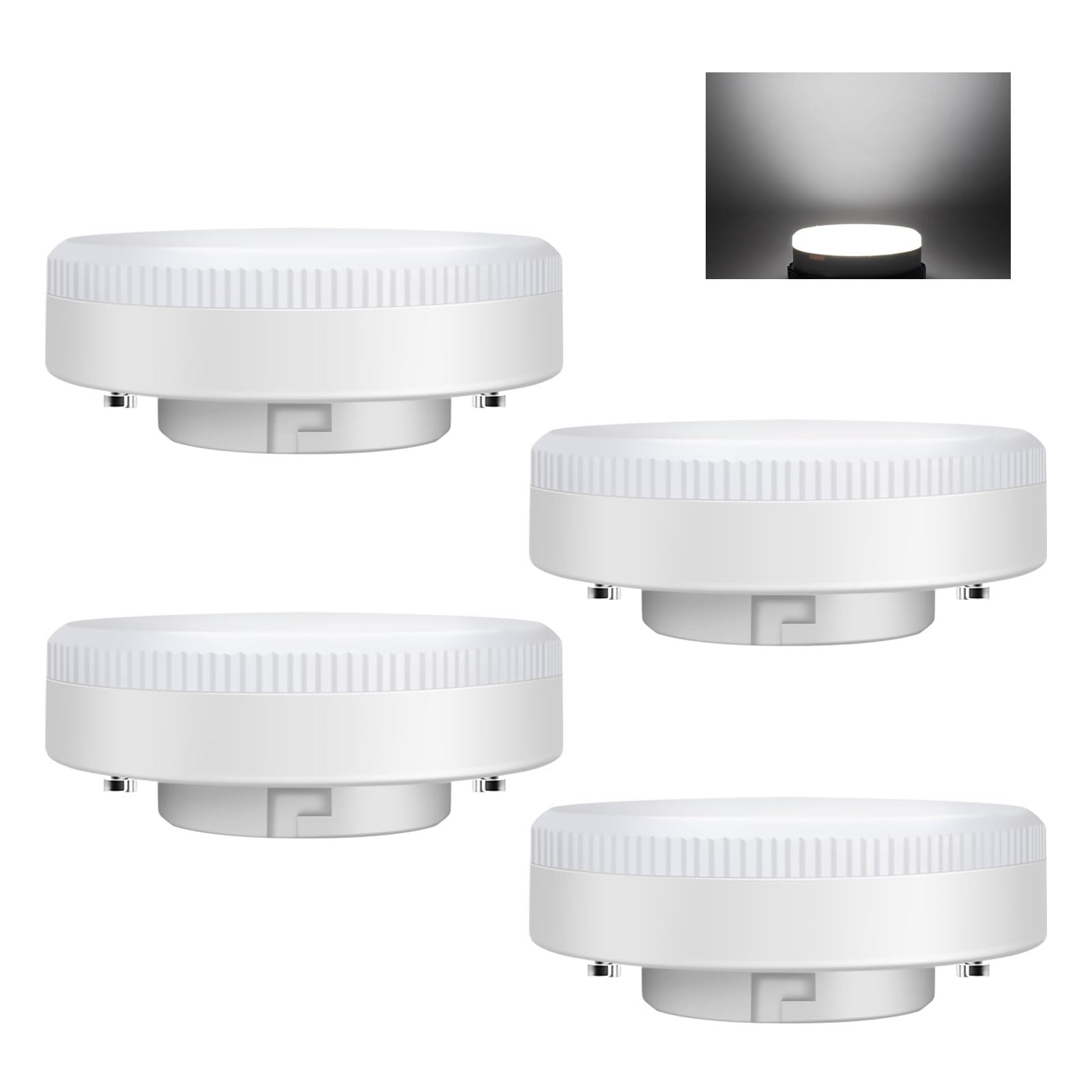 ILEEDear 9W 6500K GX53 LED Under Cabinet Lighting, No Flicker, Cool White Daylight Bulbs for Aesthetic Room Decor, Non Dimmable, Pack of 4