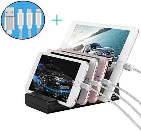USB Charging Station Dock Fast-TOSCIDO W902 Charging Dock, Multi Desk Charger Stand for iPhone 7/6s/6/5s,iPad,Samsung,Smartphones Including 3-in-1 Quick USB Charging Cable,4 USB Ports 5V 3A-Black