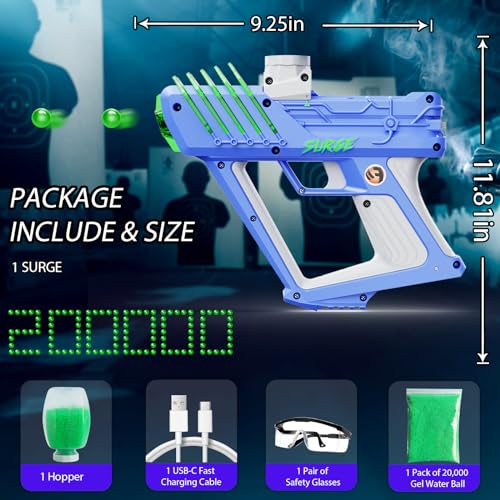 Fonee Gel Ball, Electric Gel Ball Blaster, Splatter Ball Blaster with Goggles and 20,000 Gel Beads, Suitable for Backyard Fun and Outdoor Team Shooting Games, for Adults and Kids Ages 12+ (Blue white)
