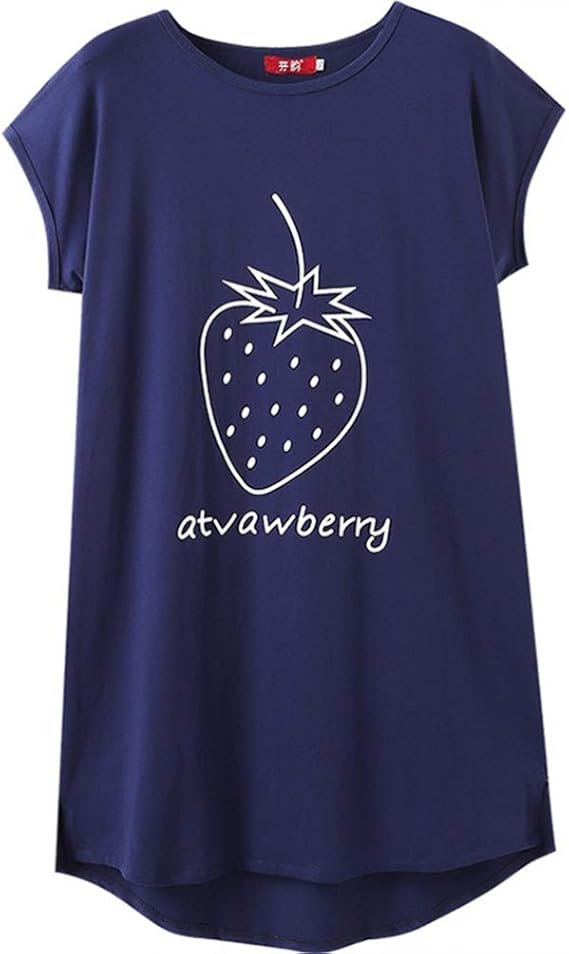 Amazon パジャマ ワンピース レディース 夏 薄手 大きいサイズ 綿100 いちご 爽やか 蒸れにくい 伸縮性 吸湿速乾 柔らか 吸汗 通気 ナイトドレス ルームウェア 部屋着 寝間着 便利服 Xxxl Xxxxl Xxxxxl ネイビー 女性用 ルームワンピース ネグリジェ 通販