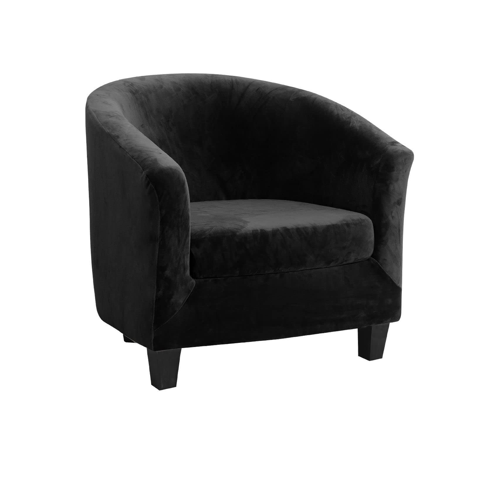 qiden 2-Pieces Tub Chair Cover, High Stretch Velvet Club Chair Slipcovers For Armchairs, Single Seater Sofa With Cushion Cover. Sofa Couch Cover For Living Room Office Reception Christmas-Black