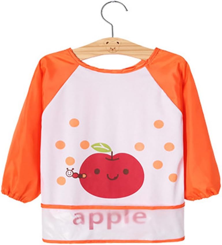 Colorido Kids Baby Toddler Cartoon Pattern Waterproof Long Sleeve Feeding Bib Smock Apron (Small Apple )