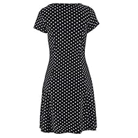 GLVSZ Leisure Bohemian Short Sleeve Dot Printed Knee Dress Party Dress Style Black 2XL