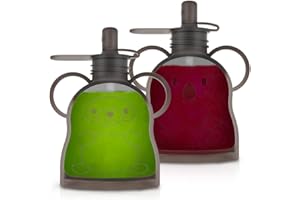 Morlike Living Silicone Refillable Baby Food Pouches, Reusable Squeeze Storage Pouch Bags with Straw for Toddlers Kids, Washable & Freezable, 4.5oz (2 Pack - Dark Grey)