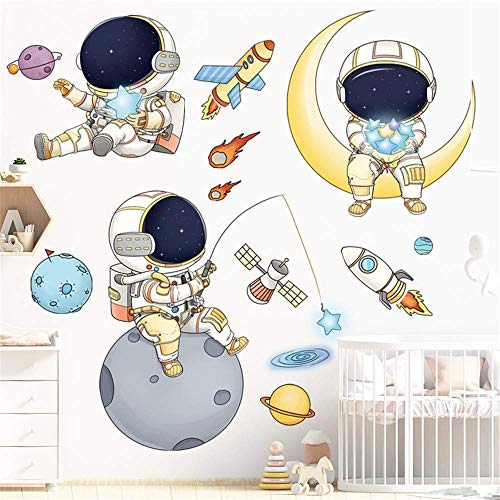 Astronaut Space Travel Wall Decals Removable Wall Stickers Mural for Kids Bedroom Playroom Boys Girls Baby Nursery Rooms Art Wall Decor