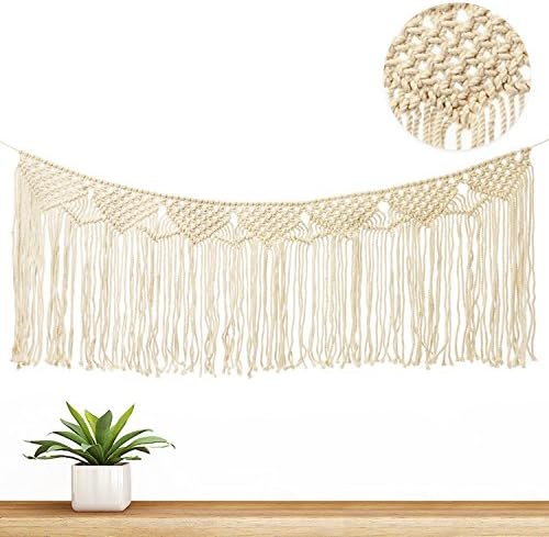 Handmade Macrame Tapestry Wide Hanging Wall Decor w/Boho Chic Fringe - 35 x 14 Inch Woven Art Backdrop by Ibis