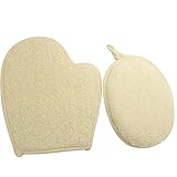 Kiloline Natural Ramie Fibers Bath Glove & Pad 2in1 Shower Sponge Scrubber Brush Great for Exfoliating Deep-cleaning Relieve Itching Close Skin Body Face