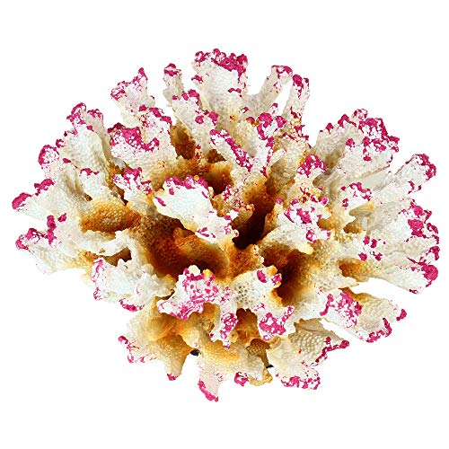 Danmu 1Pc of Polyresin Coral Ornaments, Aquarium Coral Decor, Diamater 4 1/3″ for Fish Tank Aquarium Decoration (Pink and White)