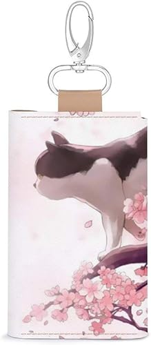 Amazon キーケース レザー 猫柄 ねこ 桜 さくら 本革 カードケース コンパクト ネイビー カラビナ キーホルダー キーリング 6連 カード入れ カラビナ付き 小銭入れ スマートキーケースケース 車キーケース スマート ミニ 小さい レディース メンズ Cpqhd キーケース