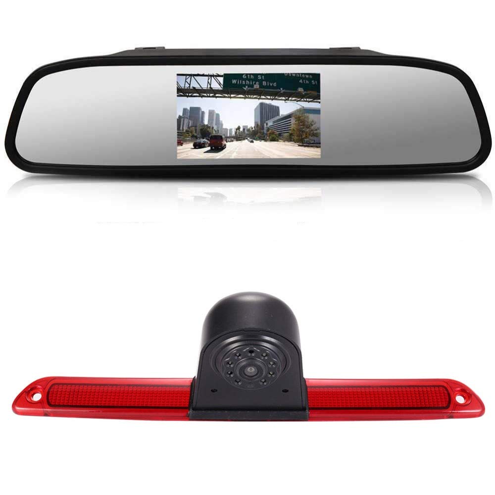 【Reversing Camera + 4.3 Inch HD Rearview Mirror】Parking Mirror for All Cars + Car Third Roof Top Mount Brake Lamp Backup Camera for Mercedes Sprinter W609 Viano Vito Transit Ducato VW Crafter Master