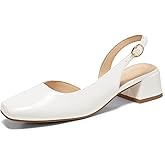 Coutgo Womens Chunky Low Heels D'Orsay Slingback Pumps Closed Square Toe Work Office Dress Shoes