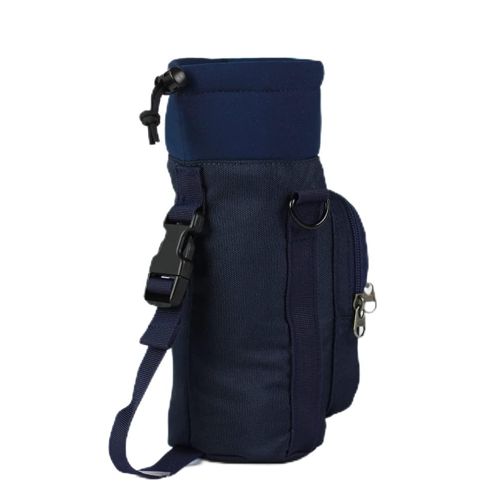 Verve Jelly Water Bottle Carrier Bag with Adjustable Shoulder Strap,50oz Neoprene Bottle Pouch Holder Sports Water Bottle Holder with Phone Card Pockets for Walking and Hiking (Navy Blue)
