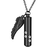 HooAMI[ホーアムアイ] メモリアルペンダント 遺骨カプセル ネックレス キーホルダー両用 ステンレス レディース メンズ ジュエリー 天使の翼 肉球 ブラック-4.7cmx1.1cm