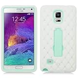 Samsung Galaxy Note 4 Case, Heavy Duty 3 Piece Layer Combo Hybrid Armor Hard Shell Snap On Bling Diamond Exterior and Lightning Soft Silicone Rubber Interior Protector Cover by MEGATRONIC With Kickstand - White/Light Baby Green [With FREE Touch Screen Stylus Pen + Car Charger]