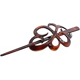 Parcelona French Wide Flower Tortoise Shell Brown Bun or Ponytail Bun Holder Hair Slider Pin Thru Clip with Stick