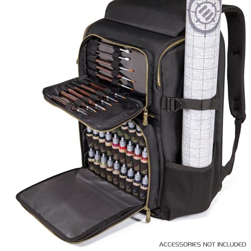 ENHANCE Miniature Painting Backpack - Miniature Case with Compartments for Over 101 Miniatures, 30 Colours and 12 Brushes - Organizer with Removable Colour Pad and Shoulder Straps