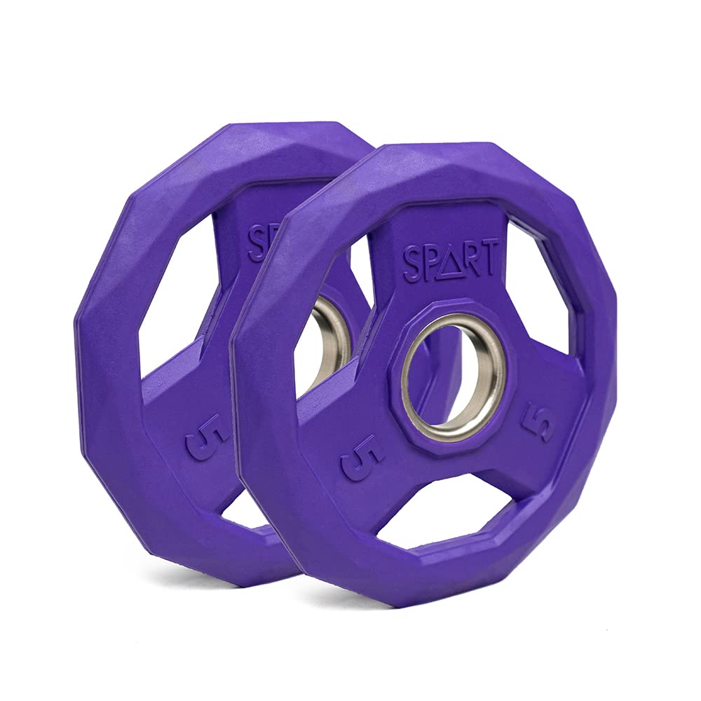 Photo 1 of SPART Color Coded Weight Plate 2-Inch Rubber Coated Olympic Grip Plate for Barbell,Solid Cast Iron Weight Plates for Strength Training,Weightlifting,Crossfit,Home Gym, 5LB, Pair