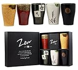 Ebros Japanese Multi Colored Abstract Art Glazed Ceramic 8oz Drink Coffee Tea Cup Set of 5 Made In Japan Artistic Pottery Decor Of Asian Fusion Decorative Earthenware Drinking Cups