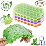 New Ice Cube Trays Silicone Easy Release 37 cubes — Flexible Ice Cube Maker with Stackable Removable Lid Mini Cocktail Whiskey Ice Cube Mold — BPA Free Green/Orange/Purple By KitchenHero (3 Pack)
