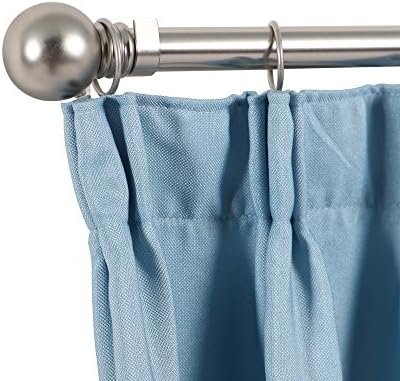 Window Curtain Rod Set with 2 Round Finials, Curtain Rings(18 PACK) with Eyelets and 3 Adjustable Wall Brackets(PEWTER, 36"-72")