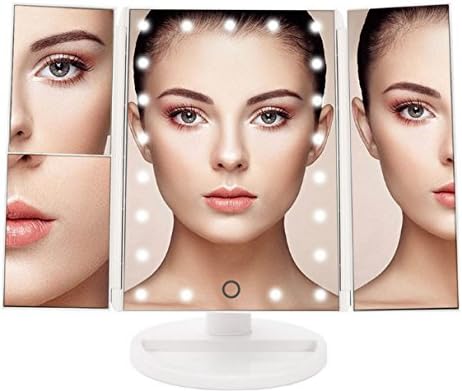 22 Led Lighted with Touch Screen 10x/2x/3x Magnification and Usb Charging 180 Adjustable Stand Vanity Makeup Mirror Tri fold