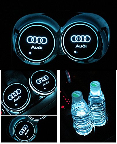 Car Logo LED Cup Pad led cup coaster USB Charging Mat Luminescent Cup Pad LED Mat Interior Atmosphere Lamp Decoration Light (Audi)