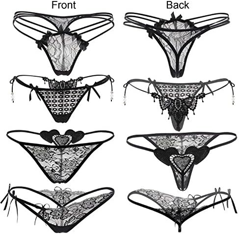 SOROSIS Lace Thong, Women's Sexy G-String Panties(4 Styles/Pack,Black)