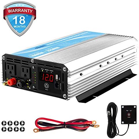 1600W Power Inverter 12V DC to 110V 120Volt AC with 20A Solar Charge Controller and Remote Control and Dual AC Outlets & 2.4A USB Port for RV Truck Solar System by GIANDEL