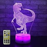 FlyonSea Dinosaur Night Light Dinosaur Lamp Bedside Lamp 7 Colors Change Remote Control with Timer Kids Night Light Optical Illusion Lamps for Kids Lamp As a Gift Ideas for Boys