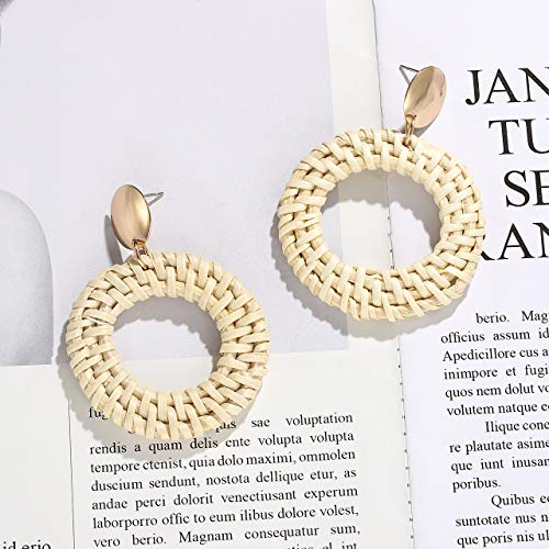 YAHPERN LPON Rattan Earrings for Women Girls Handmade Lightweight Wicker Straw Stud Earrings Statement Weaving Braid Drop Dangle Earring (Hoop) - Thumbnail 5