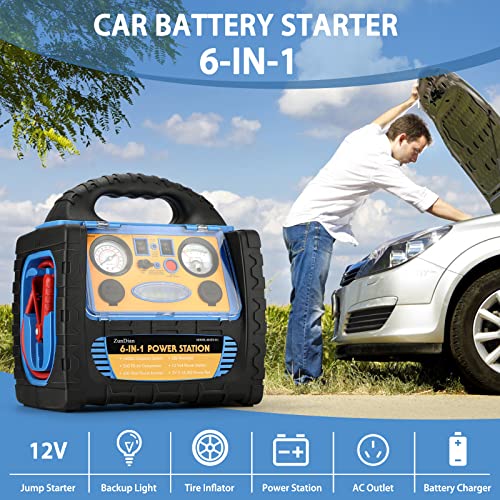ZunDian 1600 Amp Battery Jump Starter with Air Compressor Car Tire