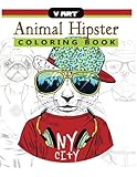 Animal Hipster Coloring Book: Pug Puppy, Cat , Dog, Rabbit, Fox and more in Hipster Fashion Coloring Book for Adults by V Art