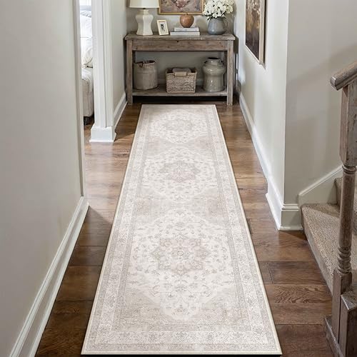 PureCozy Vintage Beige Teppich Läufer Flur 80x400cm Waschbar