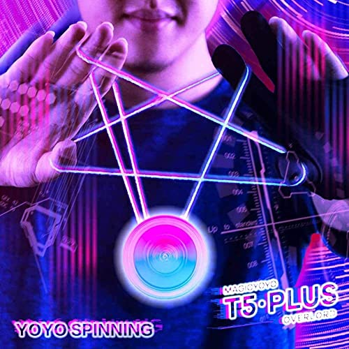 YOSTAR Yoyo Professional Unresponsive Yo-yo T5 Plus Overlord, Aluminum Alloy Metal Yo yo, Enter Level Trick yoyo for Beginner, with 6 Yoyo Strings, Yo-Yo Bag, Glove (Blue Pink Gradient )