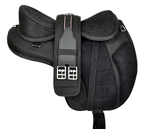 Manaal Enterprises Multicolored Synthetic Treeless FREEMAX English Horse Saddles Tack Get Matching Girth & Leather Straps Size 14″ to 18″ Inches Seat Available (15″ Inches Seat, Black)