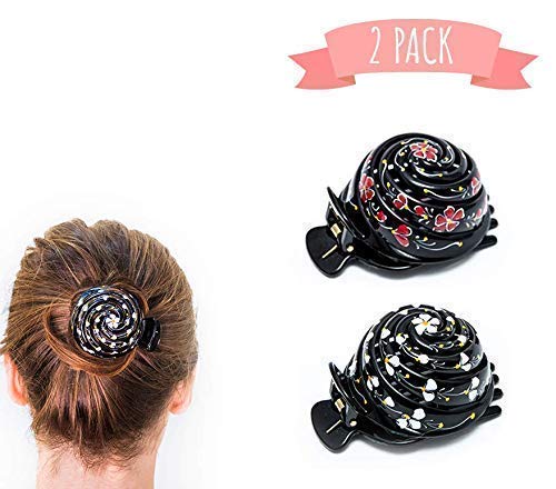 Bun Cover Hair holder, Hand Crafted Hair Clip. This Attractive Hair Accessory Can Be Used As A Bun Maker Or a Hair Grip. Hair Styling for Women For thick and thin hair. 2 Pcs Uniquely Hand Painted.