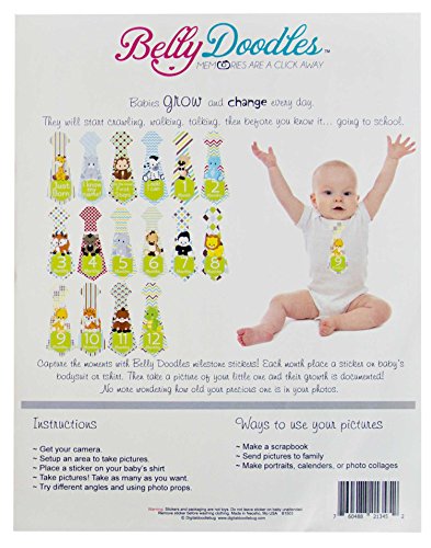 Belly Doodles 16 Necktie Monthly Baby Stickers Animals 6.6x2.5 Inch
