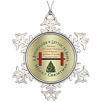 LilithCroft99 Funny Bodybuilder Bodybuilding Christmas Letter to Pewter Snowflake Christmas Ornaments,Christmas Tree Decorations Ornaments,Keepsake,Novelty