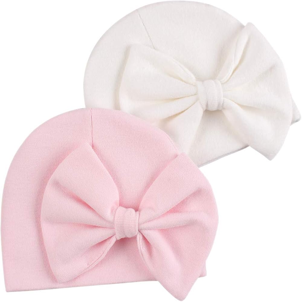 Newborn Baby Girl Hat Cotton Baby Bow Beanie Spring Infant Hats for Girls 0-6Months: Clothing