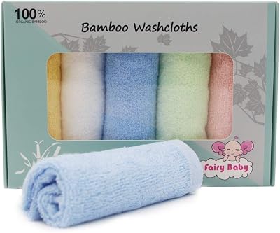 Fairy Baby 5 Pack Organic Bamboo Baby Washcloths 10x10 Anti-Bacterial Reusable