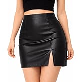 BI.TENCON Faux Leather Mini Skirt for Women – High Waisted Bodycon with Built-in Shorts & Side Slit, Black, 3X-Large