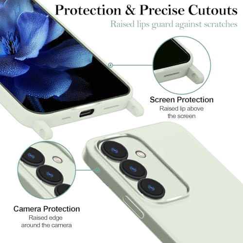 BEENTRYS Funda con Cuerda para Samsung Galaxy A25 5G Funda,Líquida Silicona Niñas Mujeres Suave TPU Antigolpes Cubierta Prueba Golpes Carcasa con Cordón Ajustable Collar Correa-Blanco