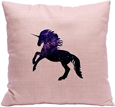 HUNTERMAX Room Throw Pillow Cushion Cover , Cute Unicorn with Twinkle Little Spot Stars and Dark Background Art, Decorative Square Accent Pillow Case (light pink)