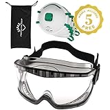 Safety Goggles Over Glasses Specs Clear Anti Fog Anti Scratch Impact Splash Proof For Workplace Chemistry Lab ANSI Z87.1 Approved Safety Masks With Respirator NIOSH N95 Included (Medium)