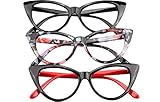 SOOLALA Ladies 52mm Lens Fashion Designer Cat Eye Reading Glasses Customized Strengths, 3mix, x2.5