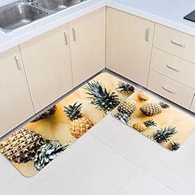 Livencher Kitchen Rug Sets 2 Piece Rugs Runner Non-Slip Washable Home Carpet Tropical Pineapple Summer Fruits Farmhouse… 51jBvChUFpL